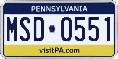 PA license plate MSD0551