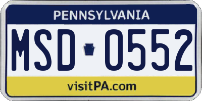 PA license plate MSD0552