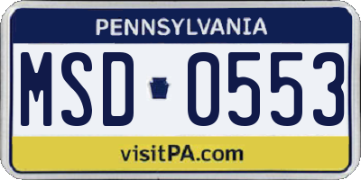 PA license plate MSD0553