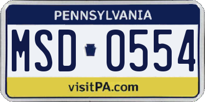 PA license plate MSD0554
