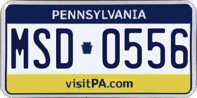 PA license plate MSD0556