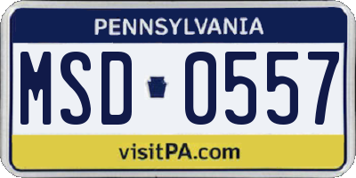 PA license plate MSD0557