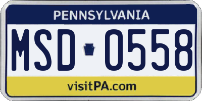 PA license plate MSD0558
