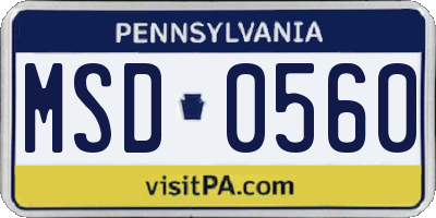PA license plate MSD0560