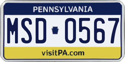 PA license plate MSD0567