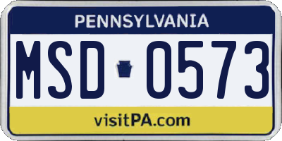 PA license plate MSD0573
