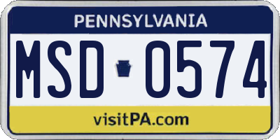 PA license plate MSD0574