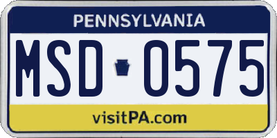 PA license plate MSD0575