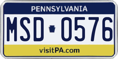 PA license plate MSD0576