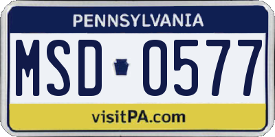PA license plate MSD0577