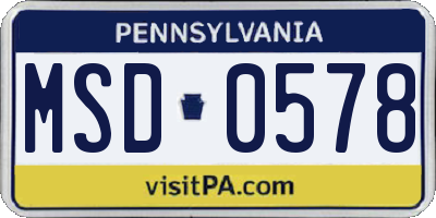 PA license plate MSD0578