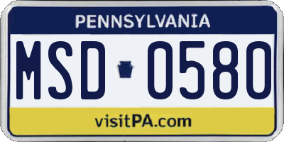 PA license plate MSD0580