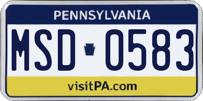 PA license plate MSD0583