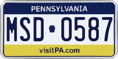 PA license plate MSD0587