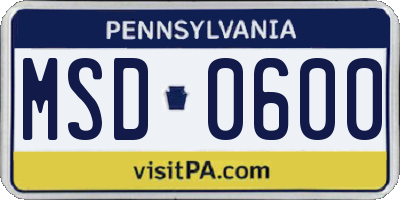 PA license plate MSD0600
