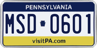PA license plate MSD0601