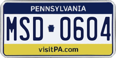 PA license plate MSD0604