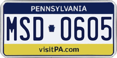 PA license plate MSD0605