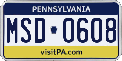 PA license plate MSD0608