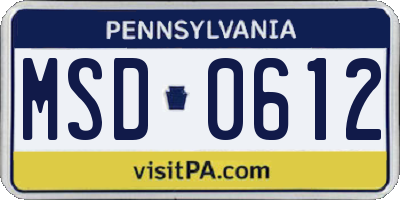 PA license plate MSD0612