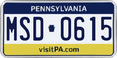 PA license plate MSD0615