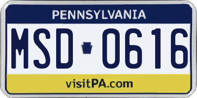 PA license plate MSD0616