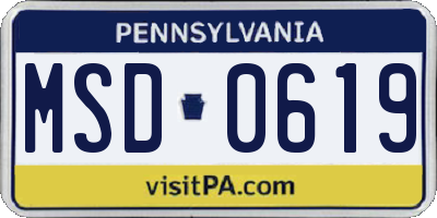 PA license plate MSD0619