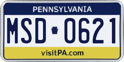 PA license plate MSD0621