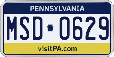 PA license plate MSD0629