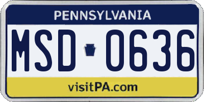 PA license plate MSD0636