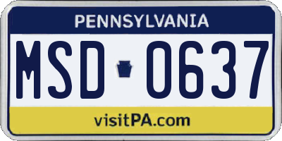 PA license plate MSD0637