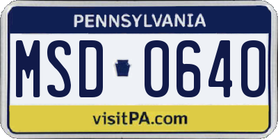 PA license plate MSD0640