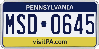 PA license plate MSD0645