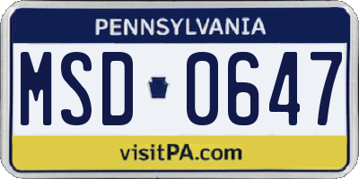 PA license plate MSD0647