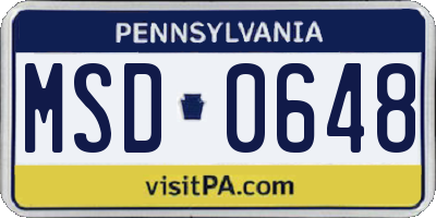 PA license plate MSD0648