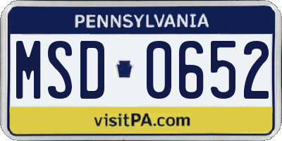 PA license plate MSD0652