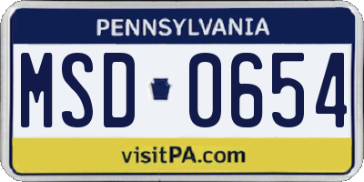 PA license plate MSD0654