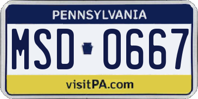 PA license plate MSD0667