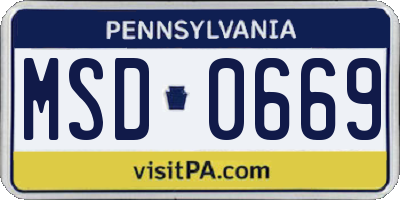PA license plate MSD0669