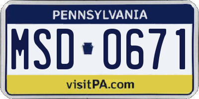 PA license plate MSD0671