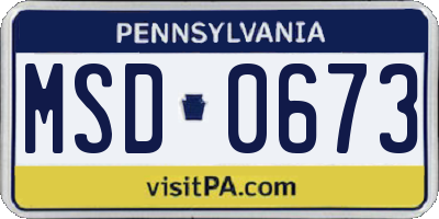 PA license plate MSD0673