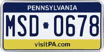 PA license plate MSD0678