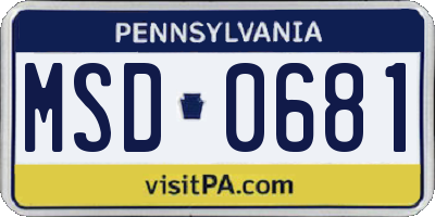 PA license plate MSD0681