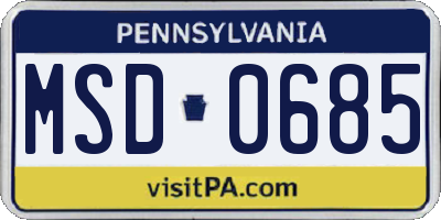 PA license plate MSD0685