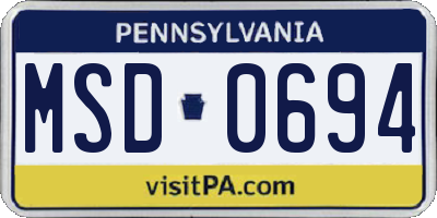 PA license plate MSD0694