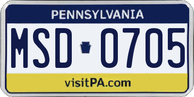 PA license plate MSD0705