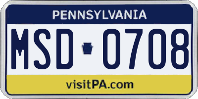 PA license plate MSD0708