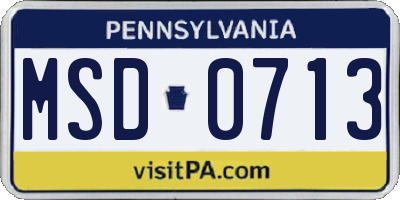 PA license plate MSD0713