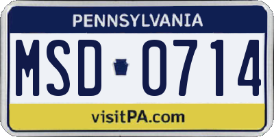 PA license plate MSD0714