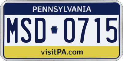 PA license plate MSD0715